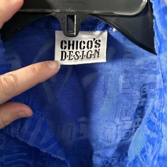 Chico's Design Linen Nylon Button Down Printed Collar Top Size 0 Large - Picture 4 of 8